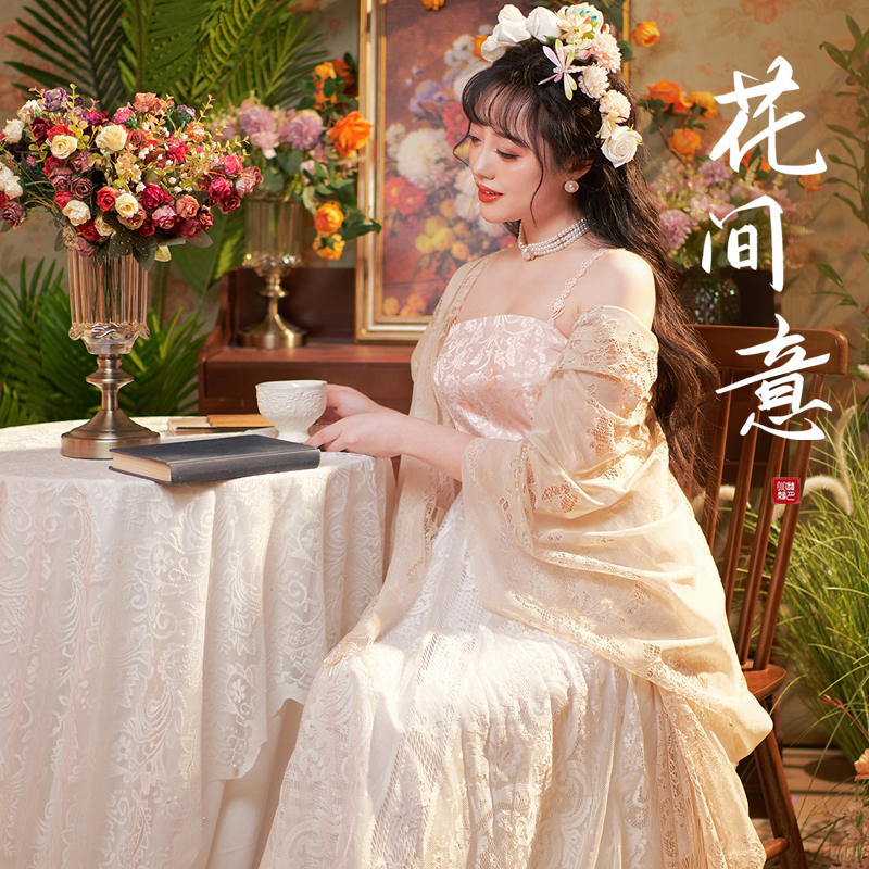 听月小筑【花间意】原创女春秋百搭衬裙透气连衣裙国风新中式披肩