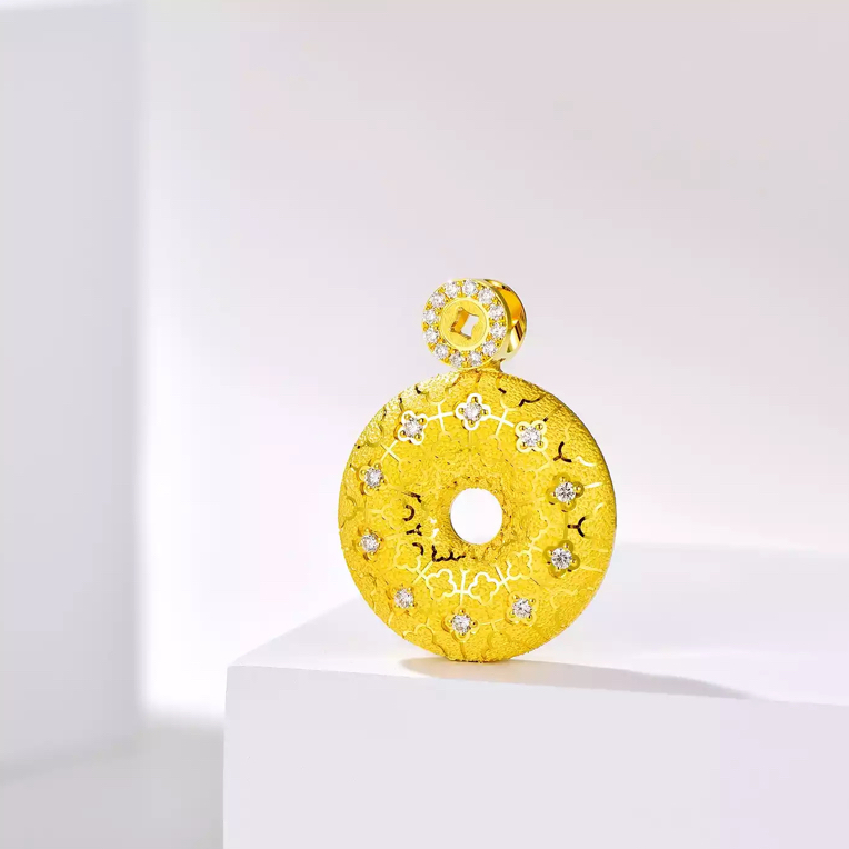爱偲珠宝足金古法金戗刻工艺吊坠