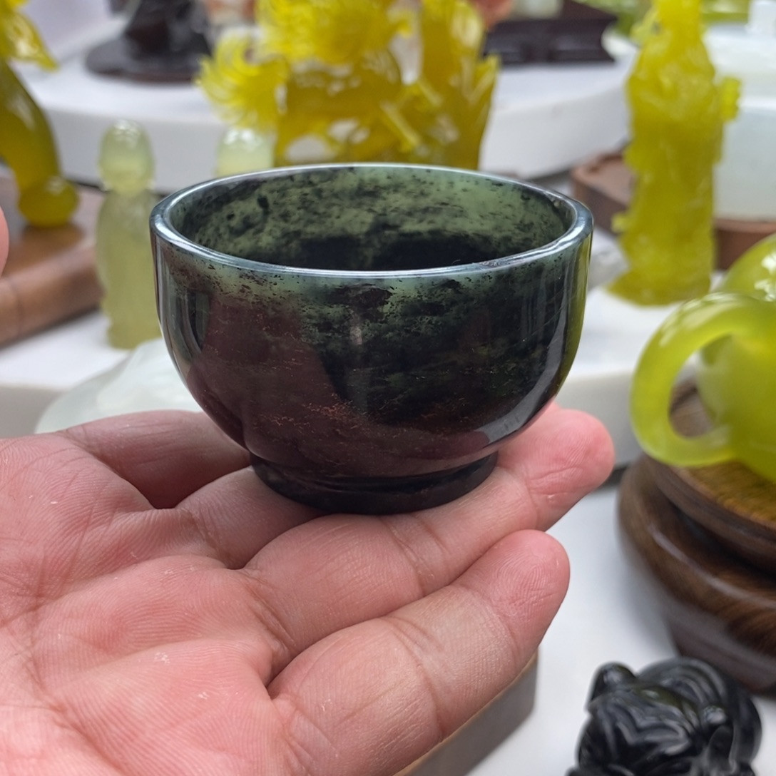 岫玉未镶嵌四大名玉杯60cc