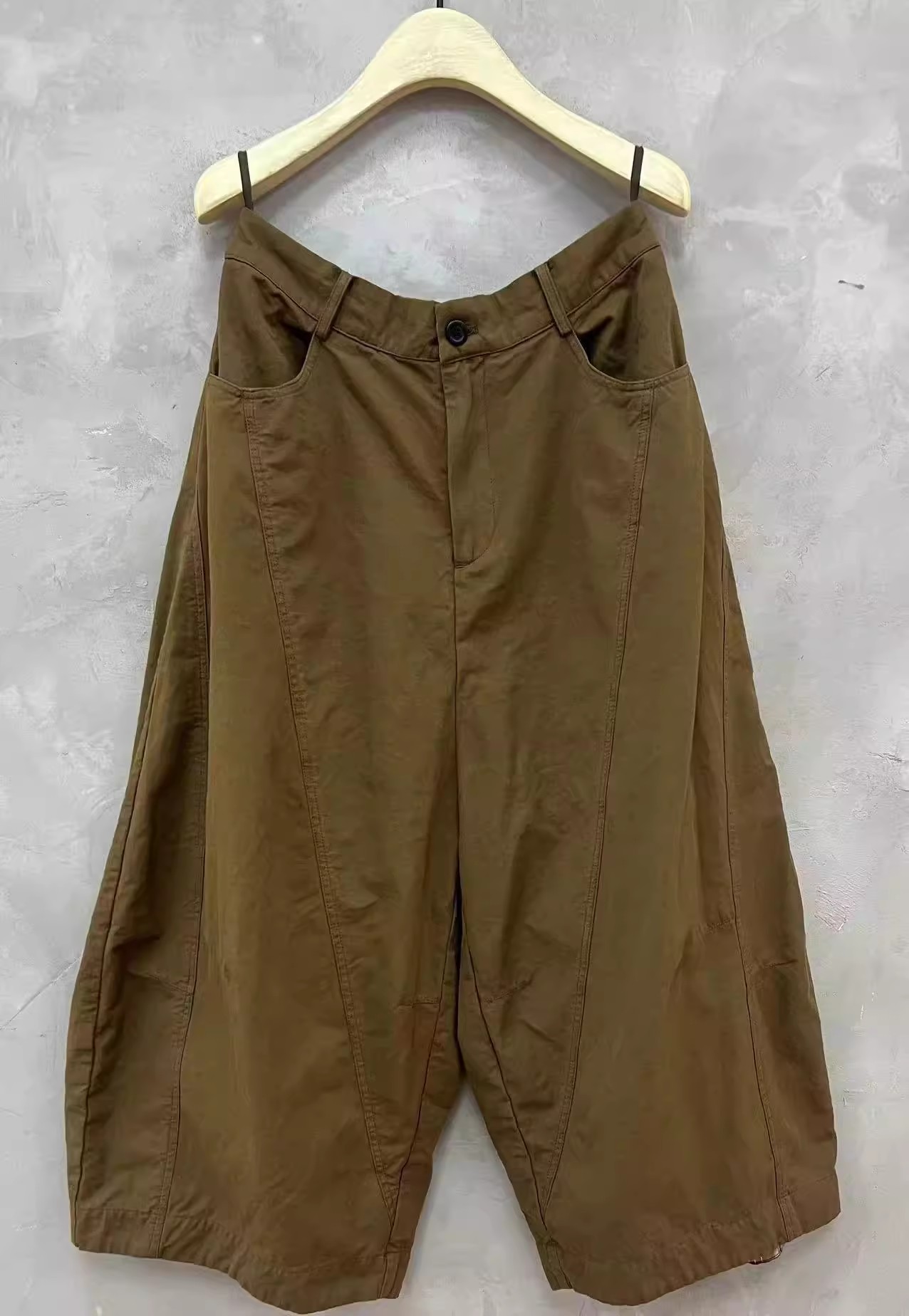 彭彭家 3706 棉麻复古做旧半松紧休闲花苞裤 古兰木