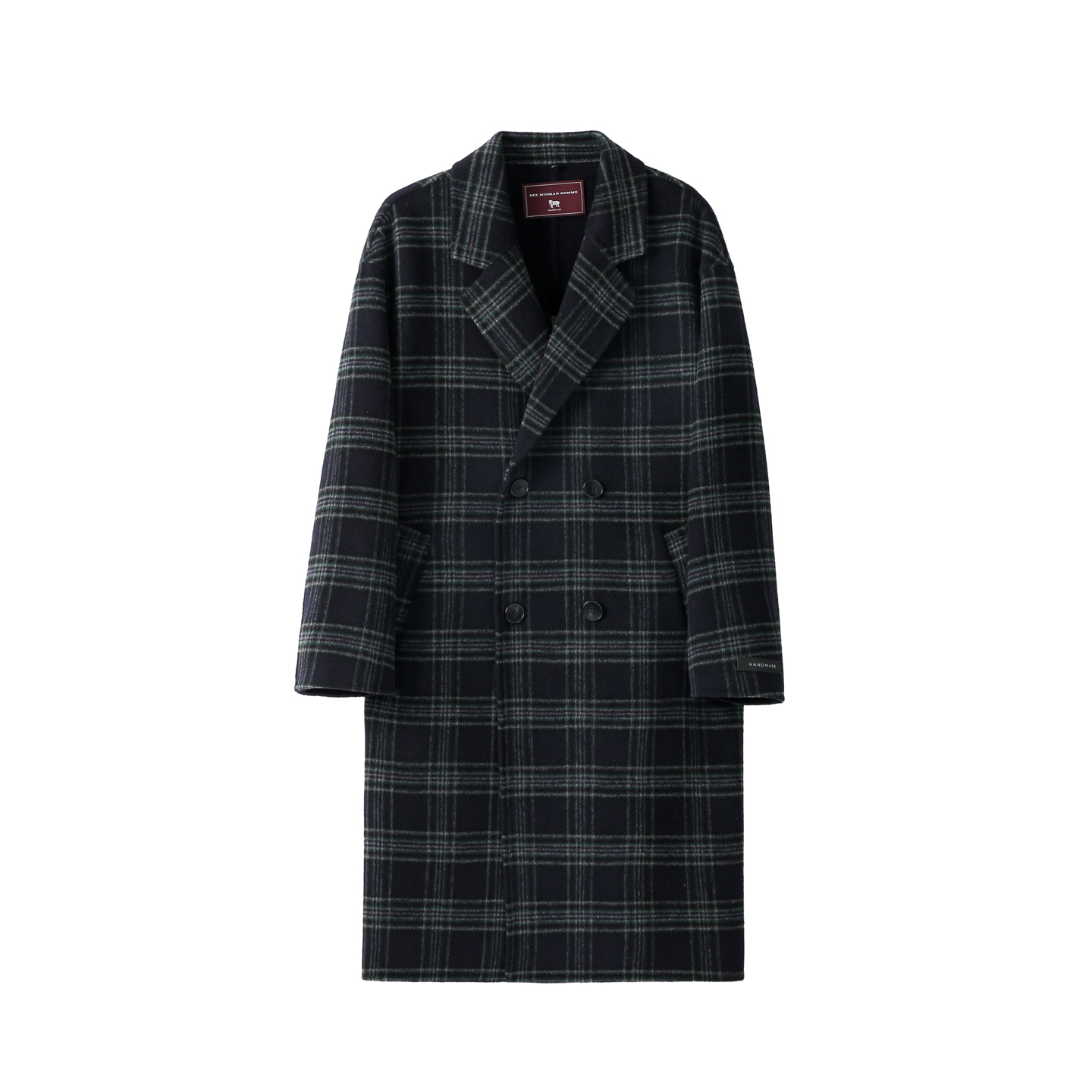 秋冬季新款双面呢大衣男士中长款内胆时尚休闲千鸟格子羊毛呢外套