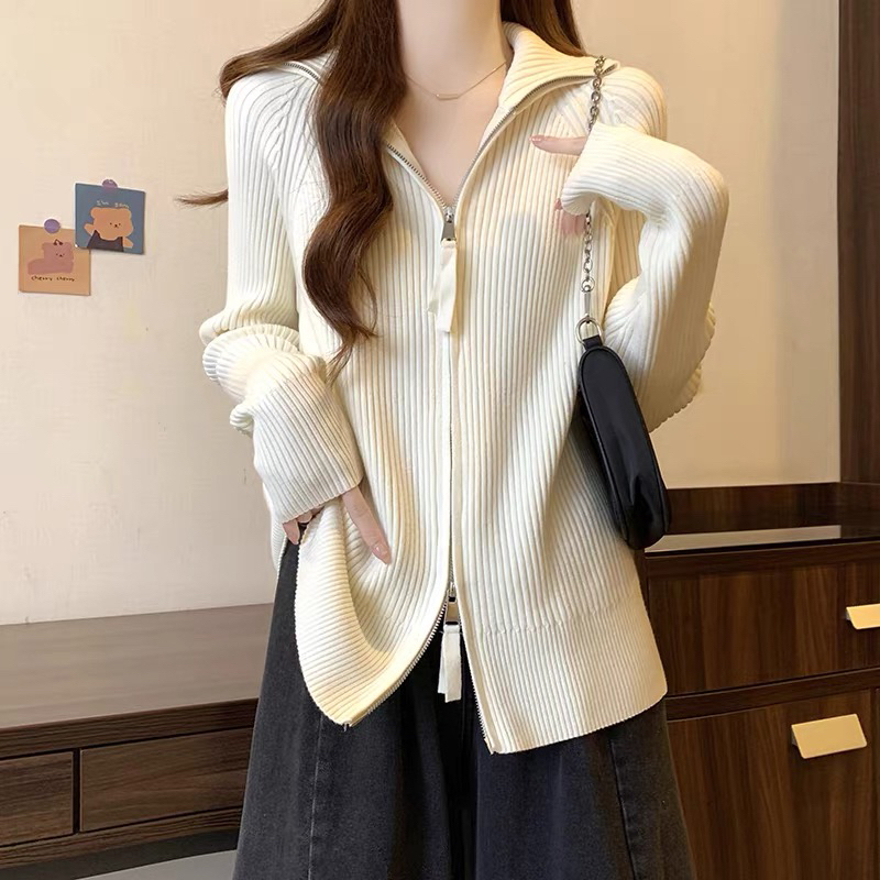 外单～羊绒混纺，拉链款长袖针织开衫，均码，百搭，显瘦宽松秋冬休闲