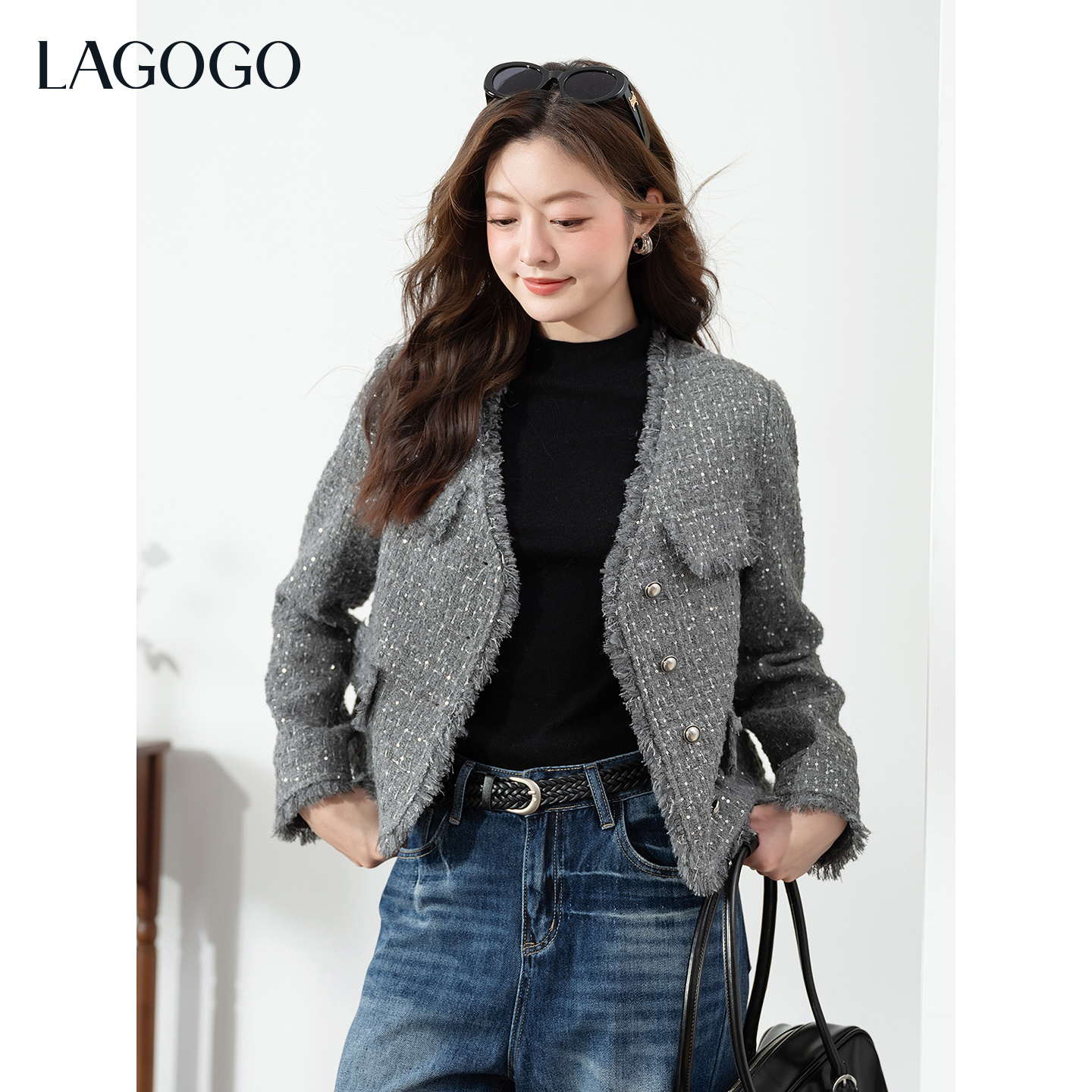 【重百粉丝专属】lagogo新款流苏粗花呢小香风外套女OCWW569G21