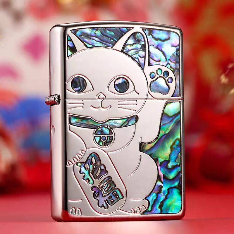 Zippo打火机彩贝招财猫白色260