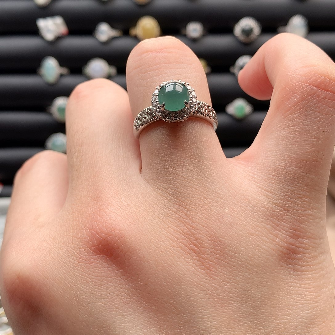 翡翠戒指银S925镶嵌0098