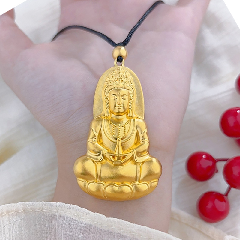 足金999古法观世音菩萨观音黄金吊坠男纯金挂坠520送老公新年礼物