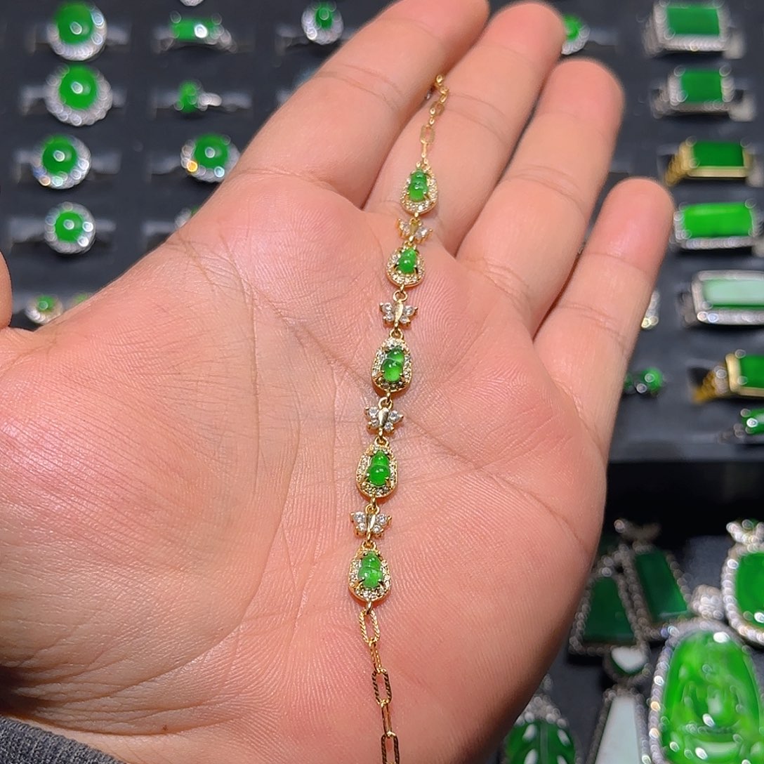 翡翠银S925镀金镶嵌手链