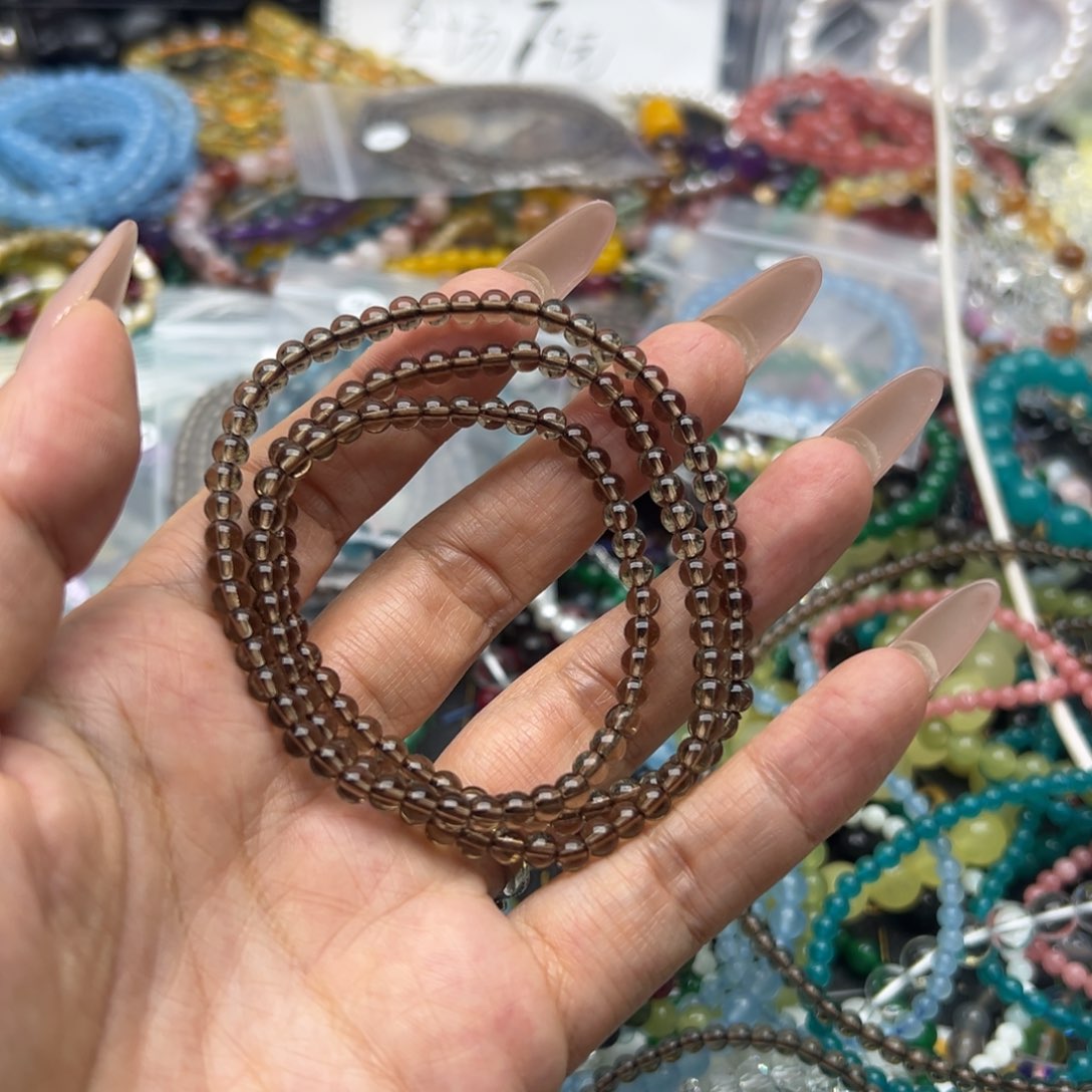 烟晶手链未镶嵌三圈茶晶