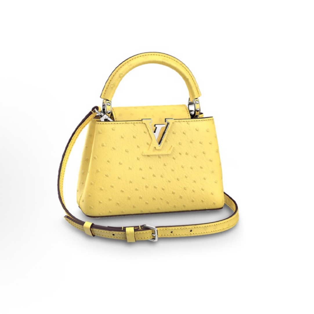 未使用 LouisVuitton/路易威登 柠檬黄鸵鸟皮卡普辛