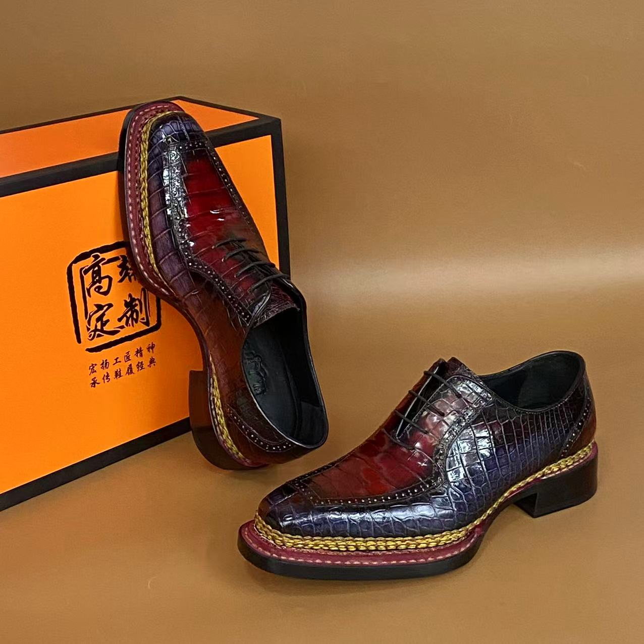 鳄鱼皮尼罗手工固特异挪威缝系带商务英伦牛津男皮鞋牛津鞋