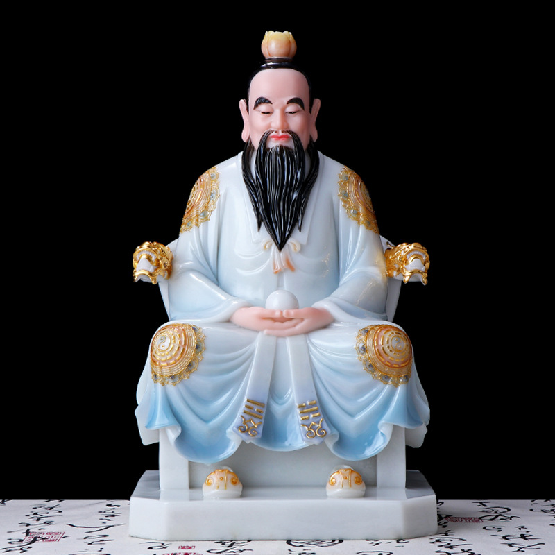 圆通工艺厂家直供三清汉白玉石粉压铸元始天尊像家居摆件批发