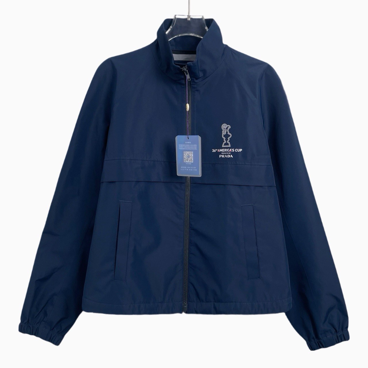 99新 Prada/普拉达 001048 印花翻领藏蓝色拉链夹克外套 L码 