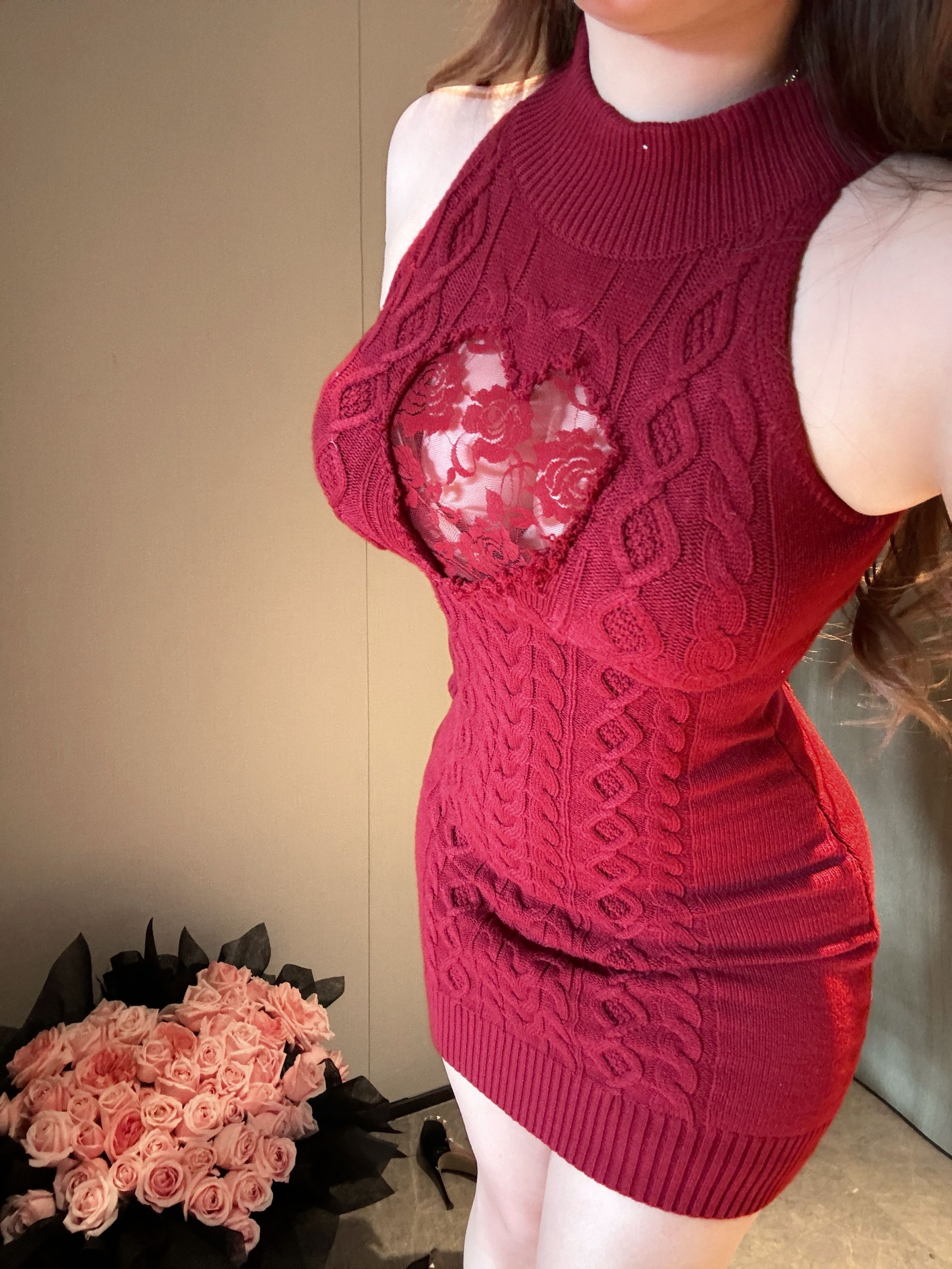 【现货】胖婷大码定制胖mm「溏心甜妹」长袖修身显瘦蕾丝亮片连衣裙女