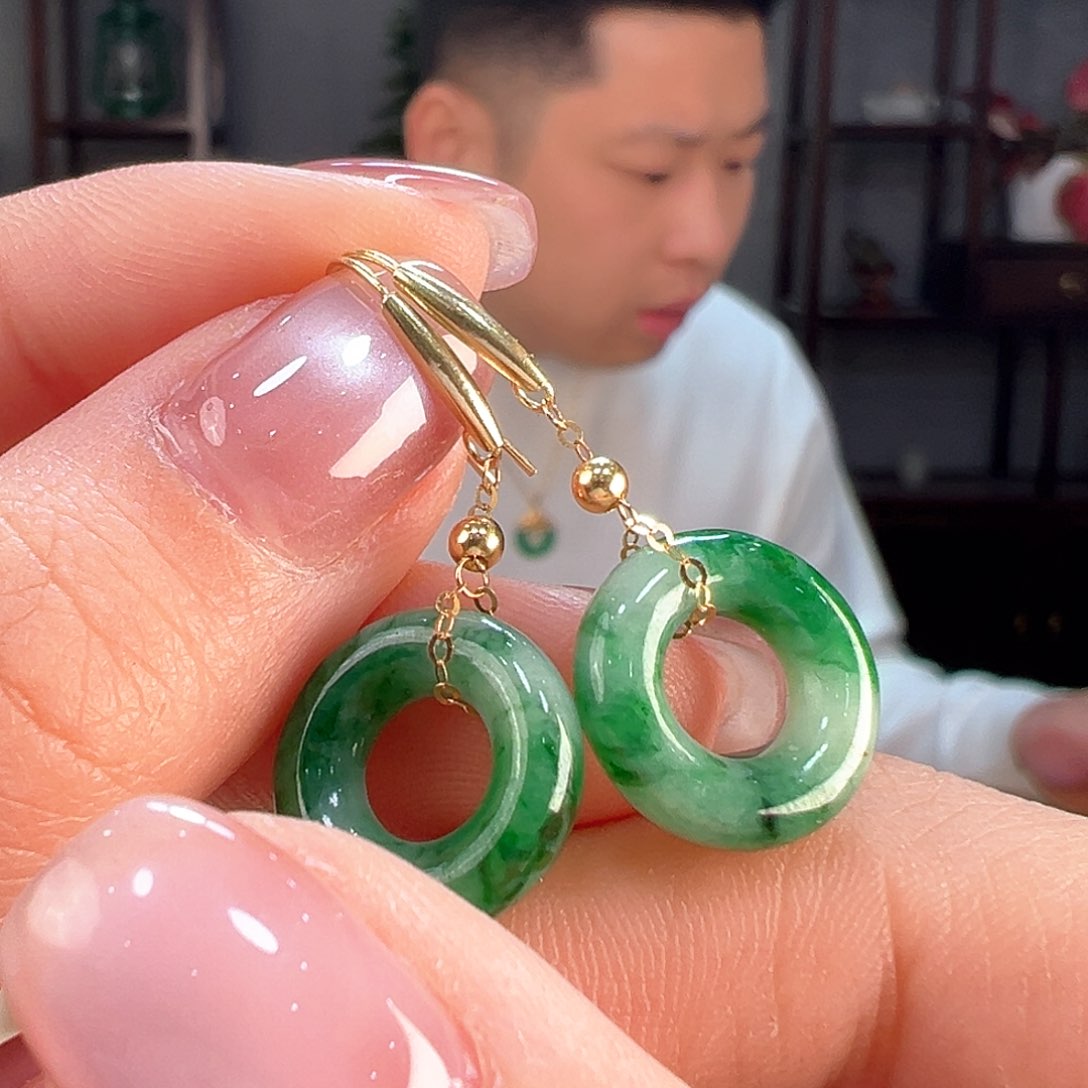 翡翠耳饰18K金镶嵌耳环