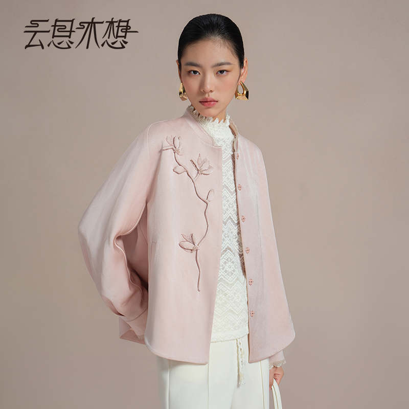 Ysimo-X云思木想 玉兰花开 三醋酸绣花钉珠立领花边外套13762