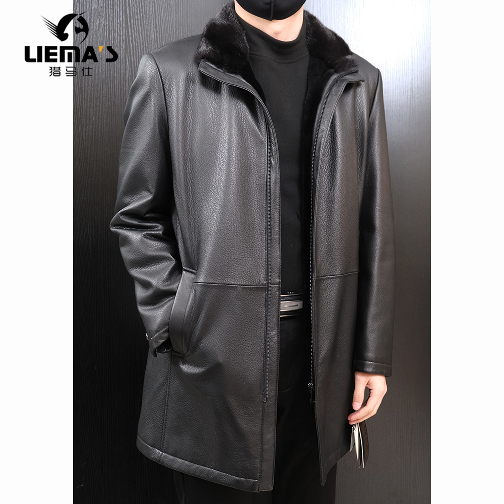【特价】LM861冬季男士中长款拉链立翻领进口鹿皮貂绒内胆皮衣外套