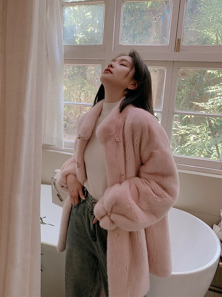 新款中国风盘扣整貂进口貂皮皮草年轻款时尚水貂毛皮草大衣外套女