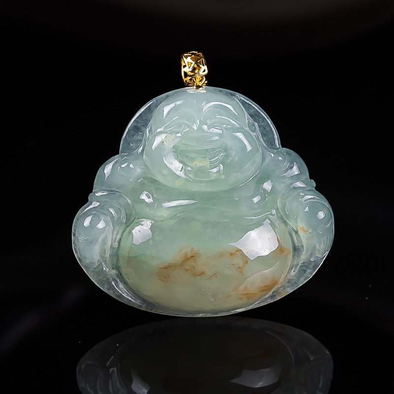 天然缅甸翡翠A货18K金金黄佛公 尺寸24.7-28-6.2mm