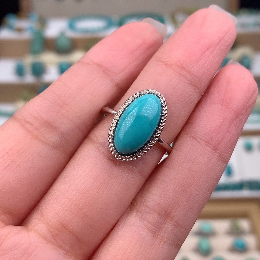 绿松石银S925镶嵌戒指