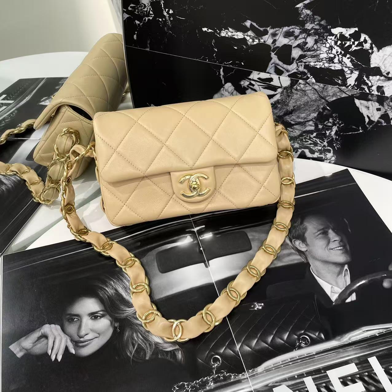 全新未使用 Chanel/香奈儿 24k奶茶色羊皮单肩腋下包