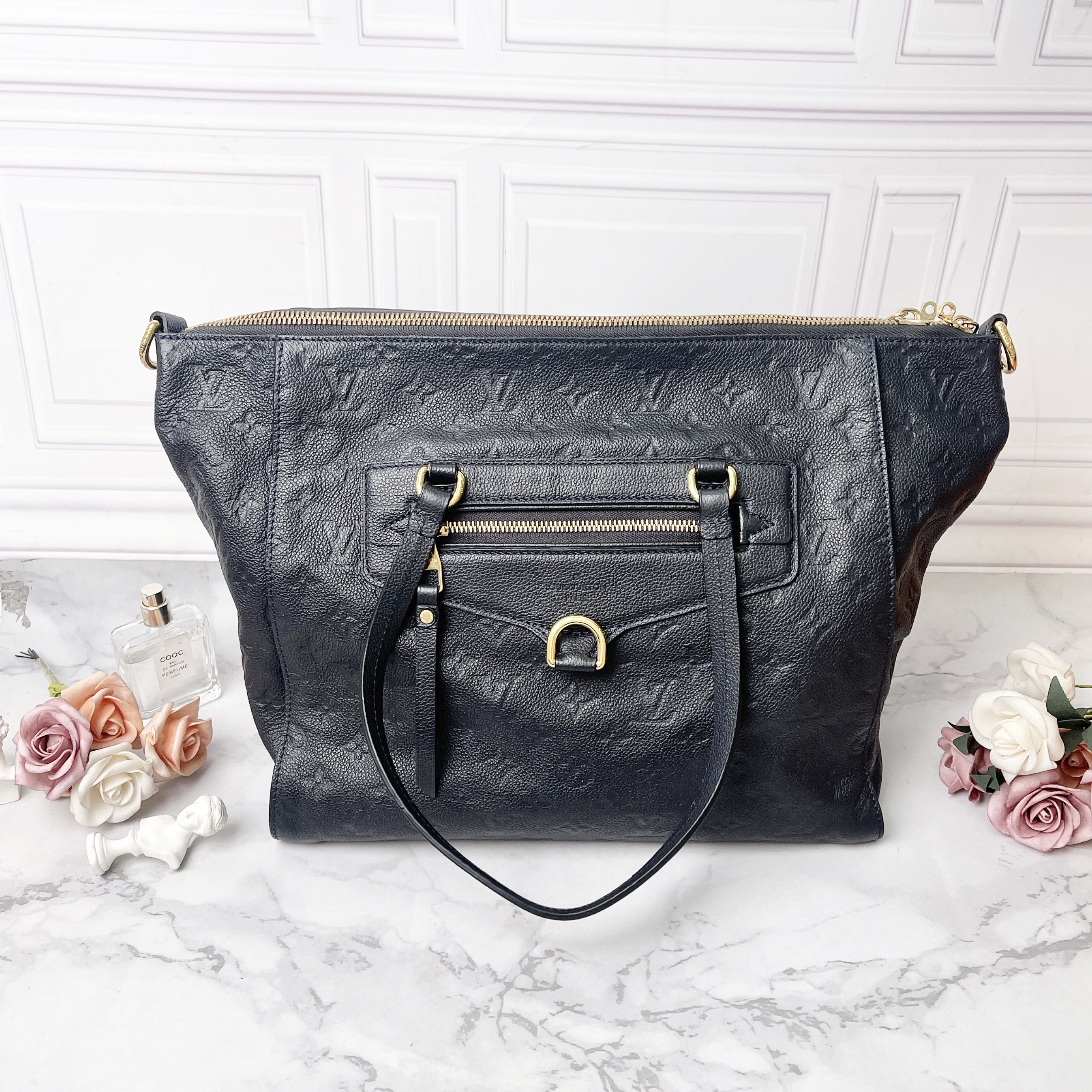 95新 LouisVuitton/路易威登 LV/路易威登深蓝色皮压花单肩包