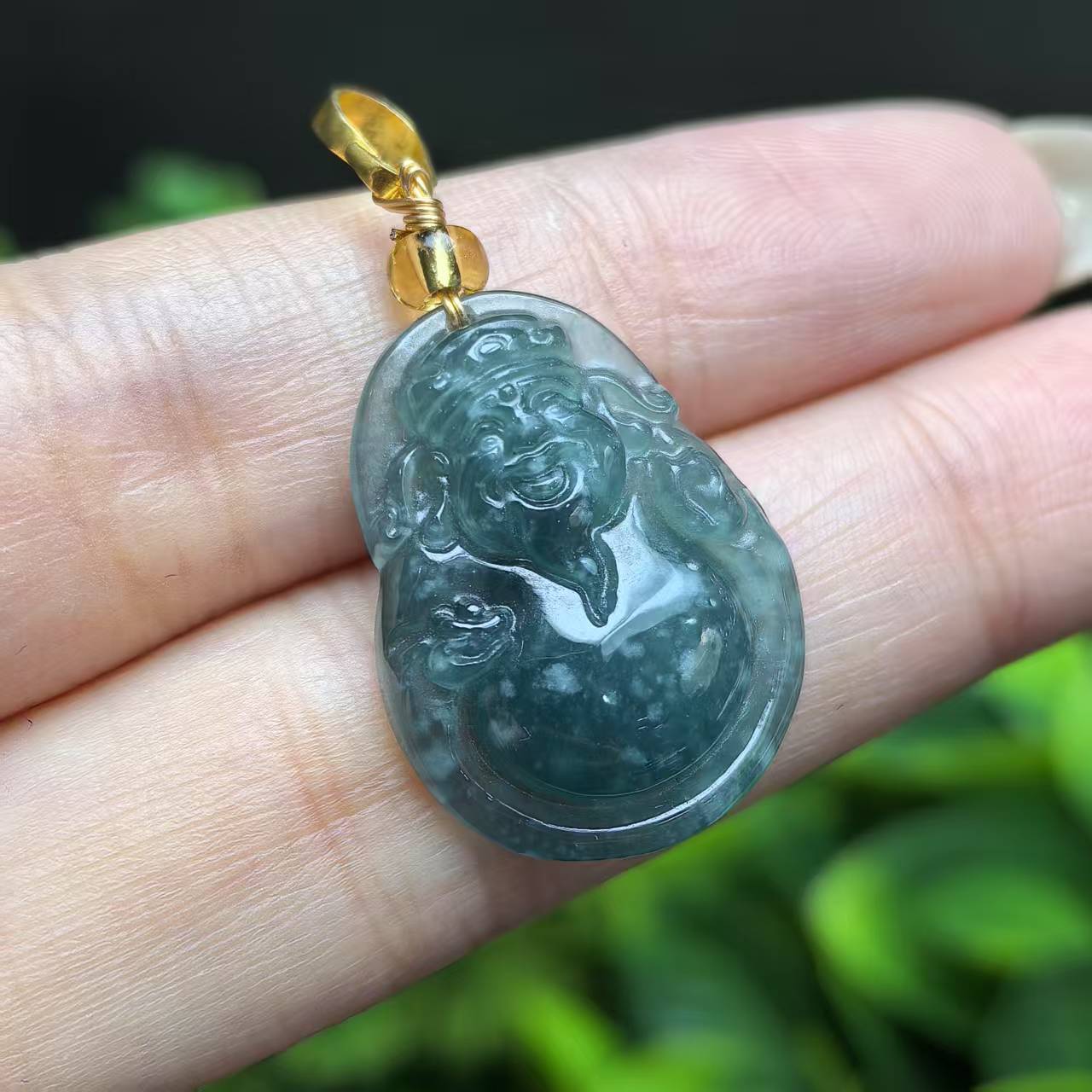 江德洋珠宝A5197翡翠A货财神爷吊坠-配皮绳