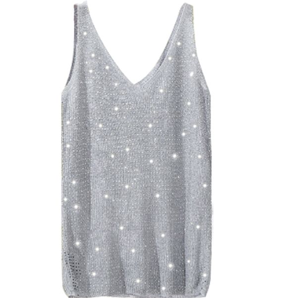 4镶烫钻衣服内搭宽松针织V领t恤吊带背心