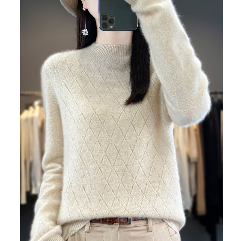 羊毛半高领镂空衫宽松保暖衫针织