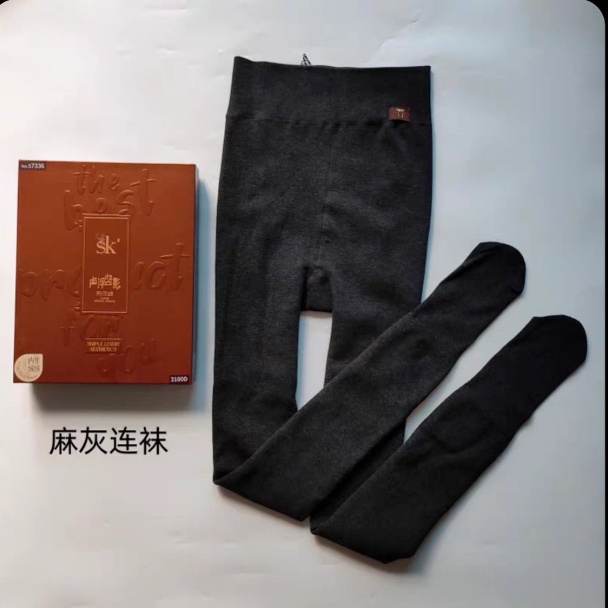 SK7336竖条加绒打底保暖裤秋冬加厚连裤袜女士棉面条纹微压显瘦