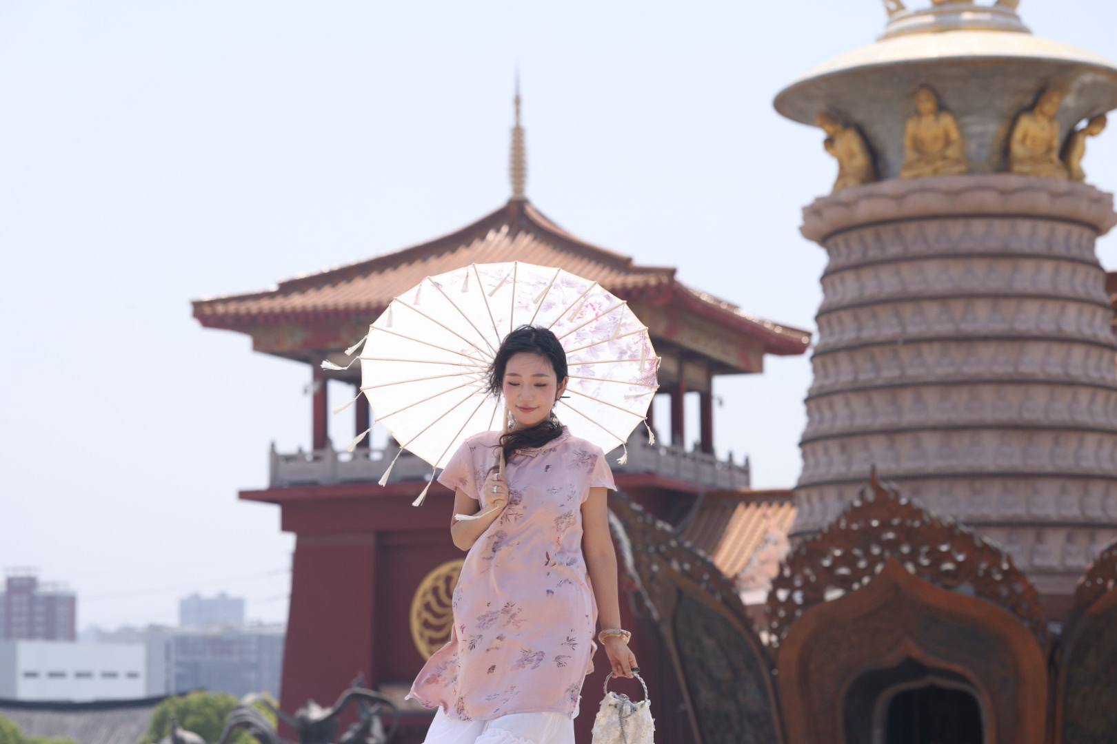 篱君【粉蕊琼裳】1968时尚显瘦大码重工旗袍夏季新款旗袍上衣