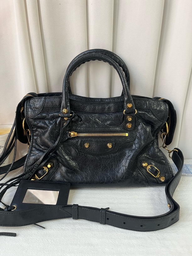 95新 Balenciaga/巴黎世家 黑色小号机车包手提单肩斜挎包