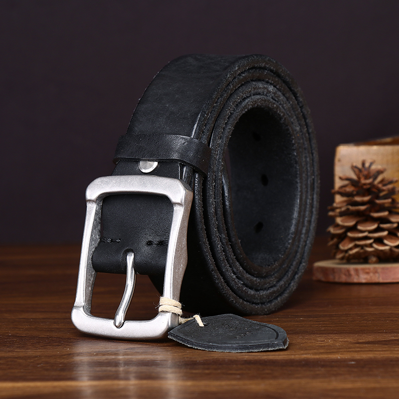 加厚水染磨砂头层牛皮不锈钢腰带男真皮百搭复古休闲牛仔裤皮带男