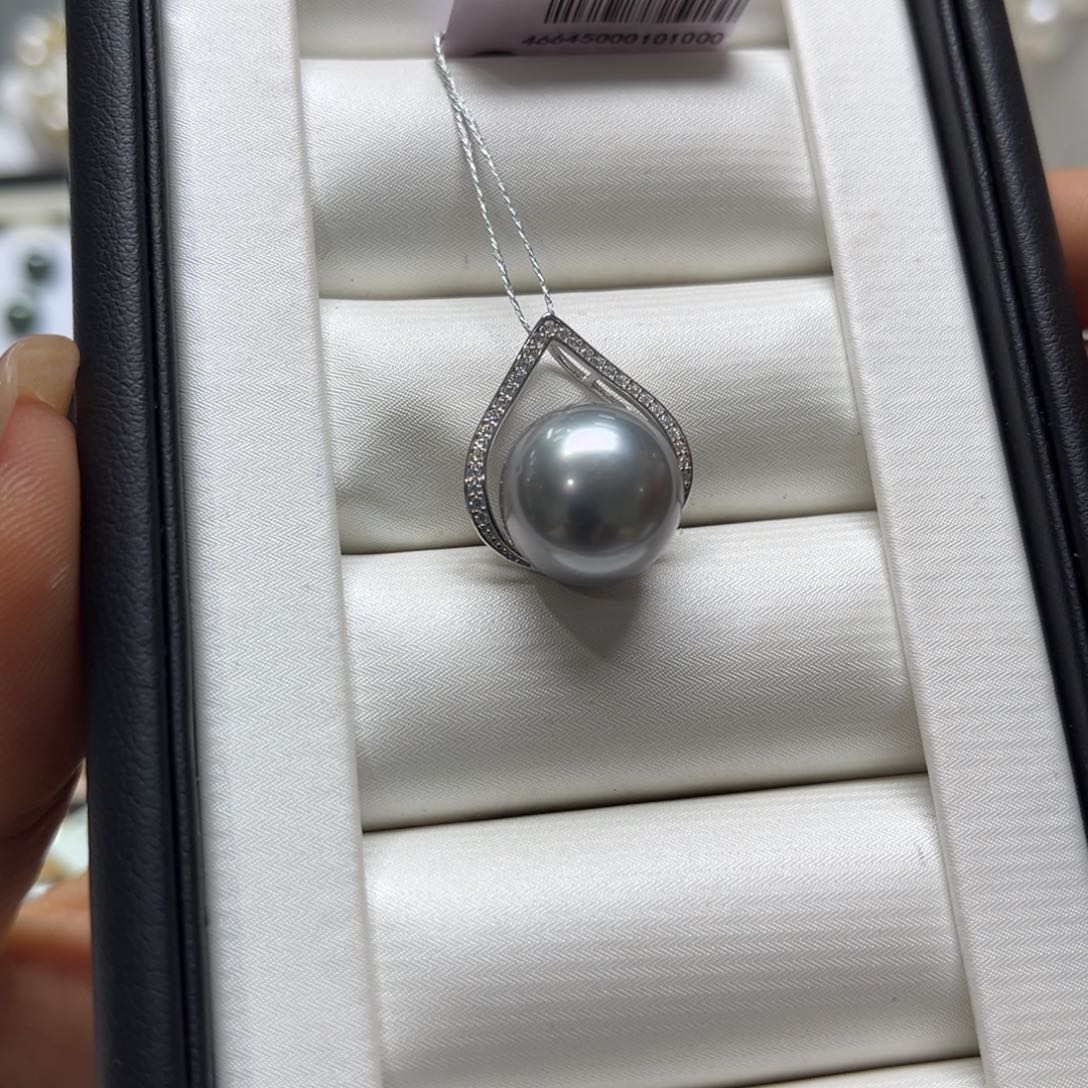 银S925镶嵌海水珍珠吊坠(不含链)13-14mm