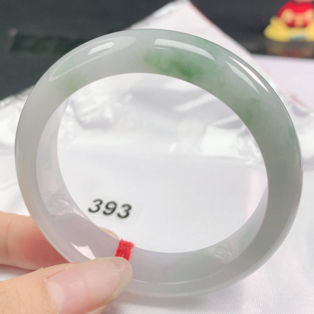翡翠未镶嵌手镯翡翠52.7白底飘绿花正圈