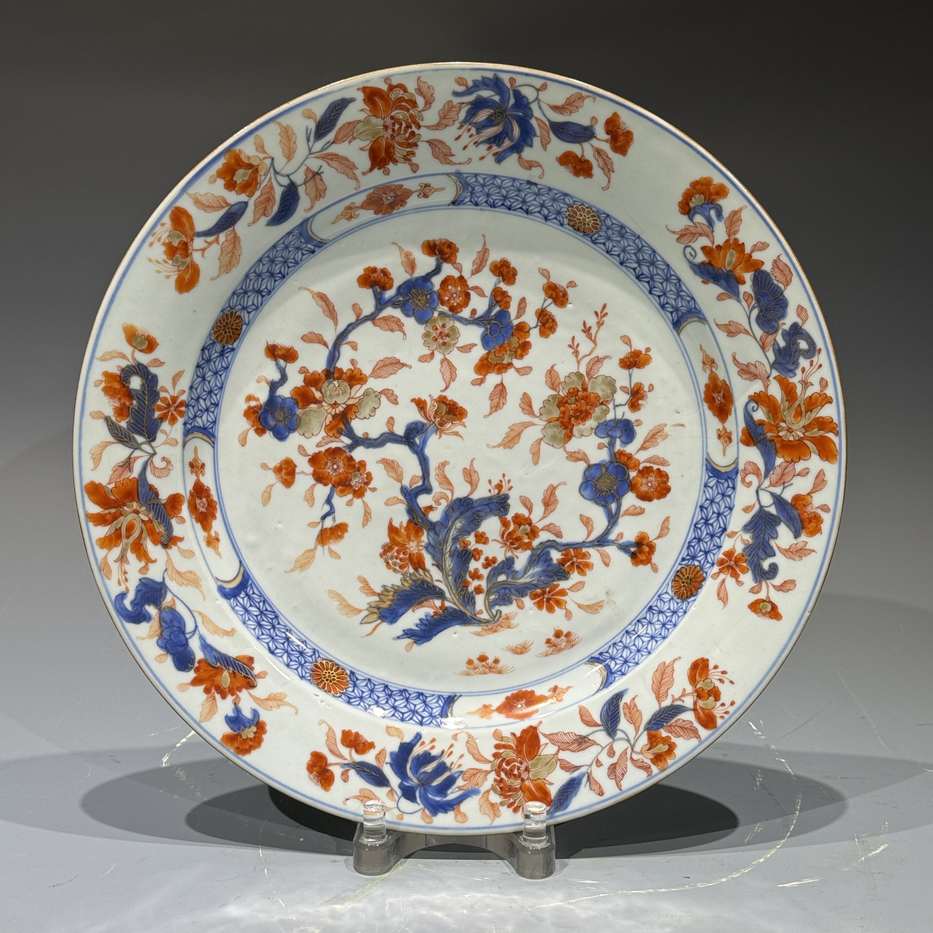 4318 清康熙 青花矾红花卉纹大盘