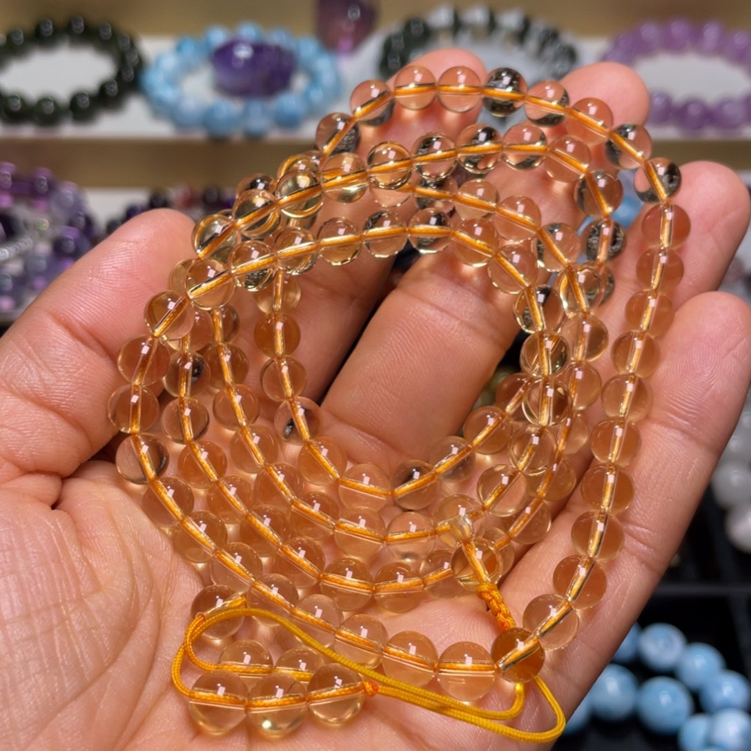 水晶手链未镶嵌巴西黄水晶佛珠108颗