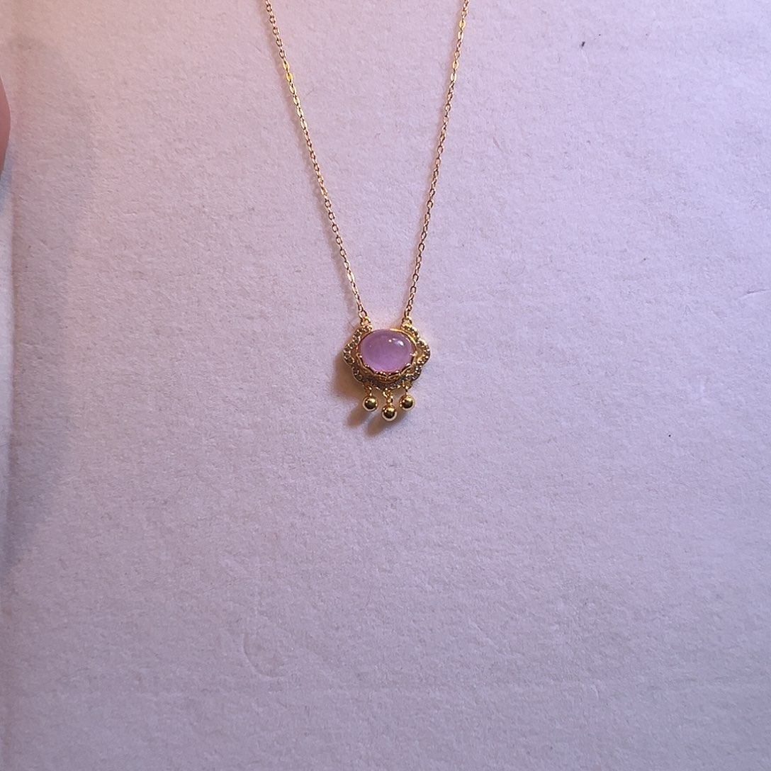 银S925镶嵌锂辉石套链冰紫猫眼紫锂辉福锁套链福利款