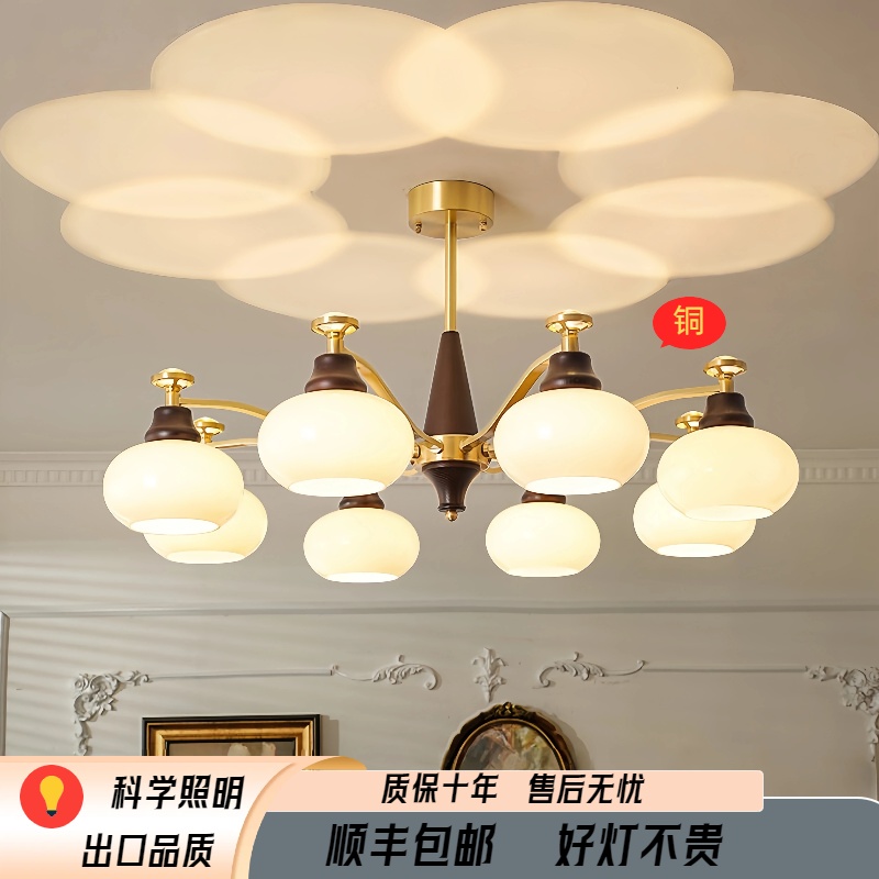 中古风法式全光谱护眼柿子吊灯设计师款复古客餐厅灯灯饰家用灯具