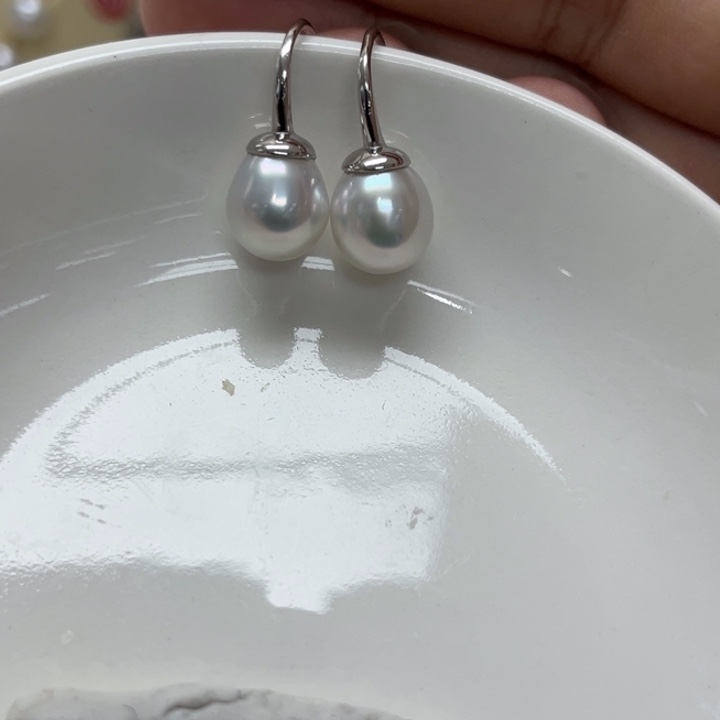 银S925镶嵌耳饰海水珍珠澳白9-10mm19号