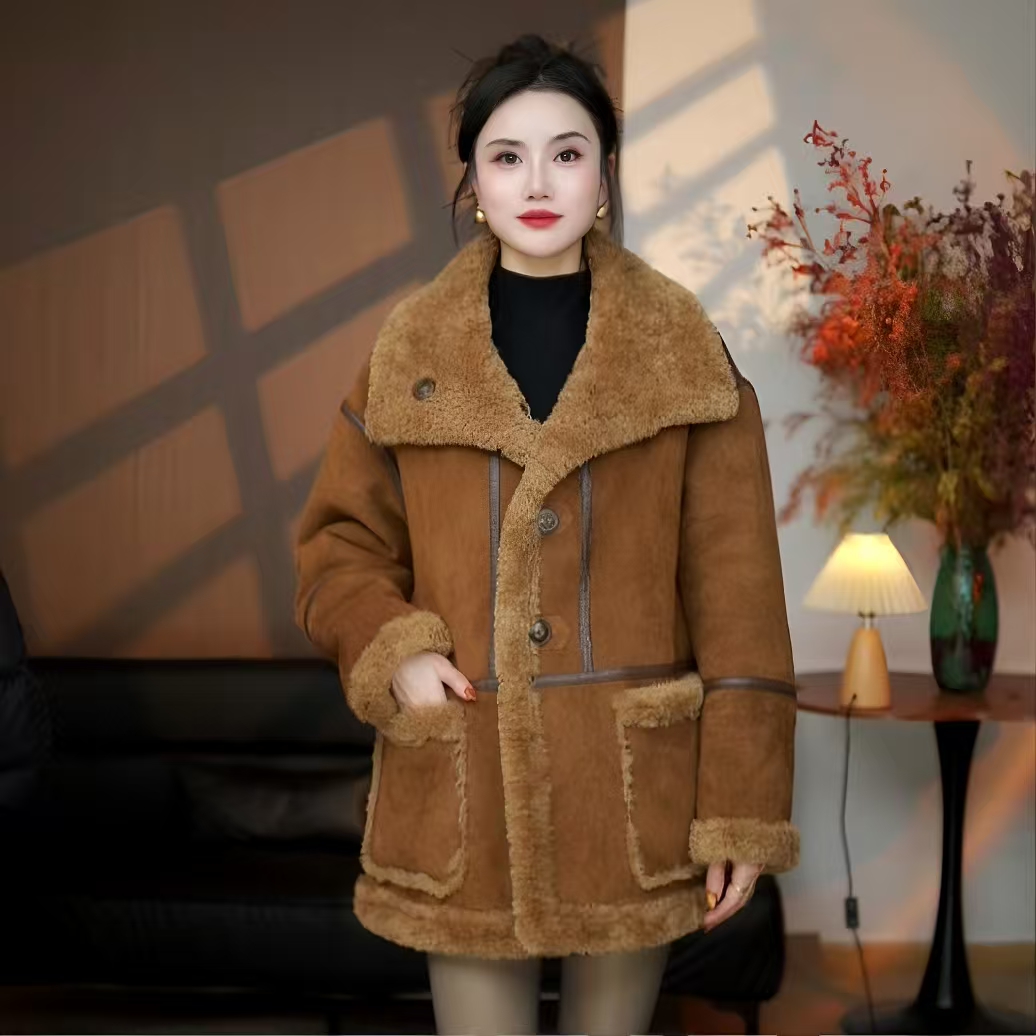 R1海宁高端双面穿中长款正口袋翻领女装外套外出新款外套