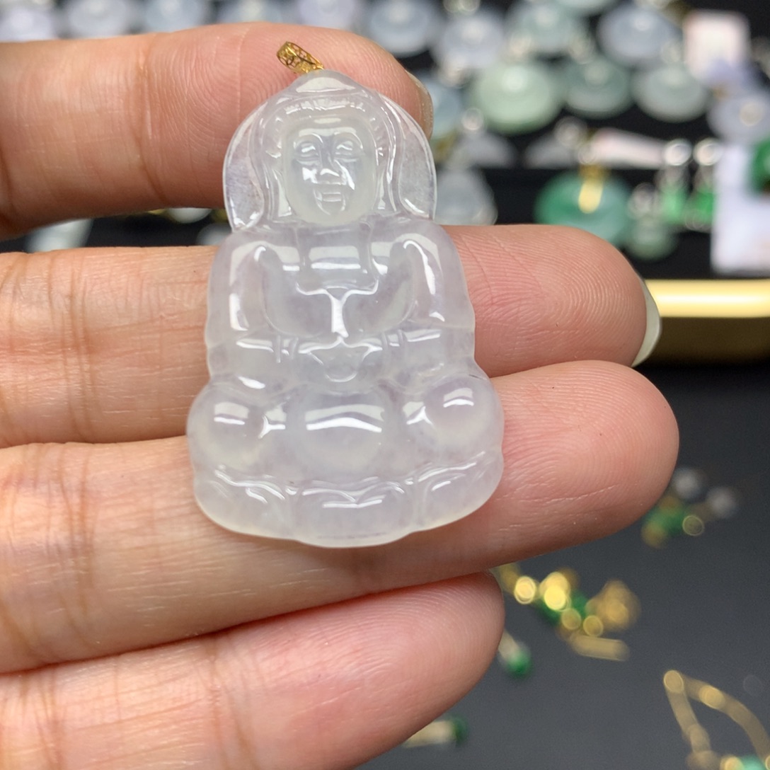 吊坠(不含链)18K金镶嵌翡翠有纹裂