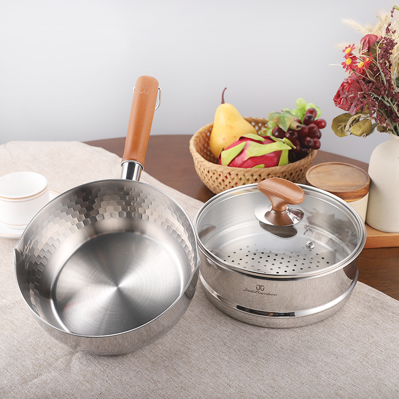 百灵鸟1810不锈钢雪平锅宝宝辅食锅小奶锅无涂层煎煮一体小蒸锅