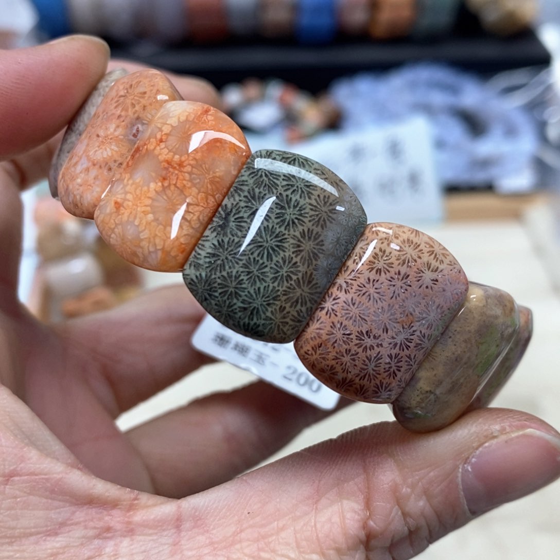 硅化珊瑚（珊瑚玉）手链未镶嵌我***肉167