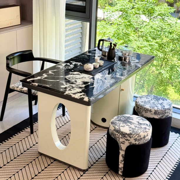 现代轻奢超晶石岩板茶台高端奢石简约阳台家用办公室茶桌椅客厅