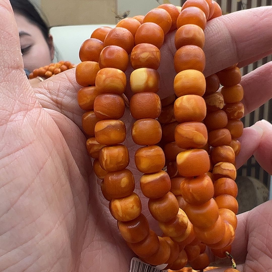 裸石琥珀未镶嵌橘皮108佛珠8mm