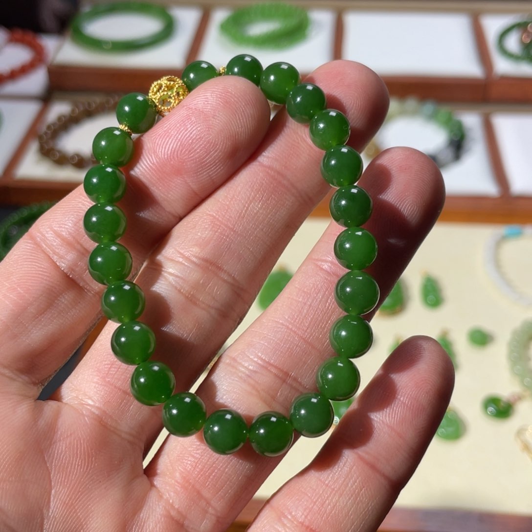 和田玉手链18K金镶嵌