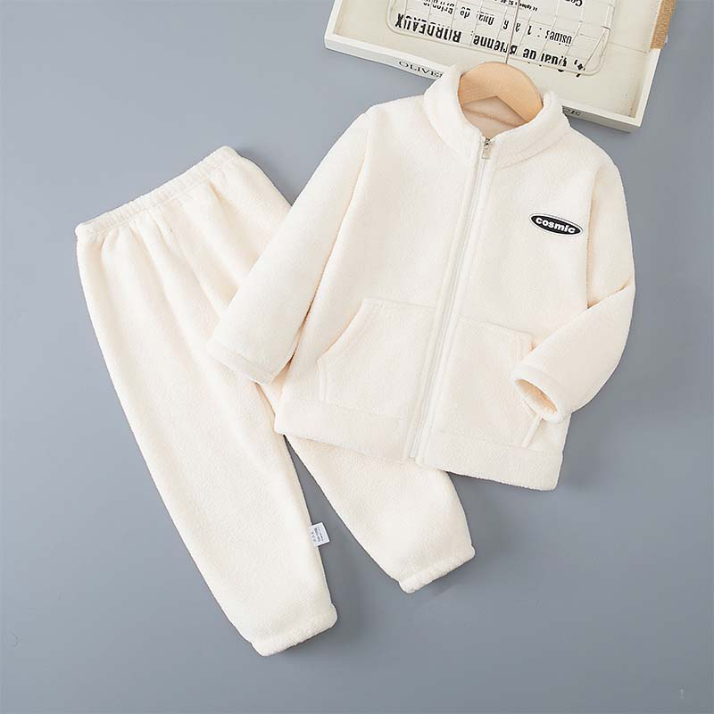 秋冬季莎莉绒保暖舒适休闲风极简风家居服男女童套装宝宝秋款
