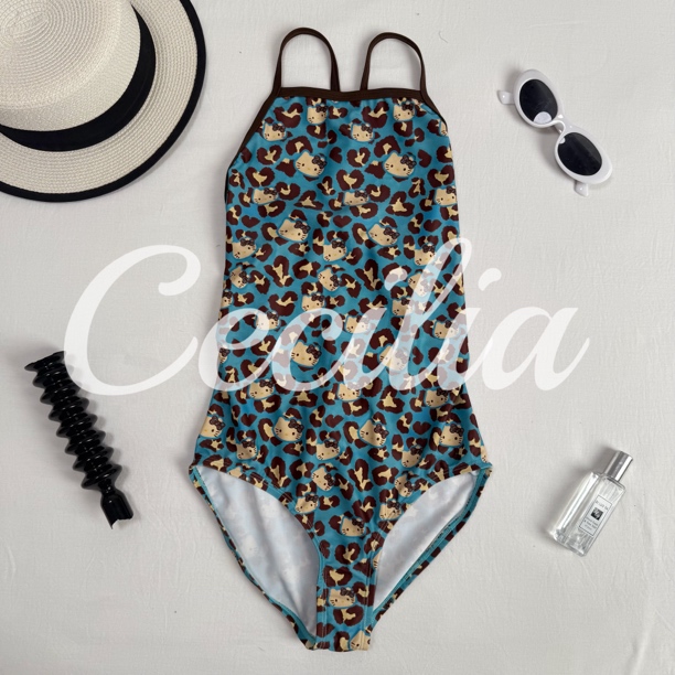 【蓝豹凯蒂】单层无胸垫新款专业竞速连体三角泳衣女遮肚显瘦游泳