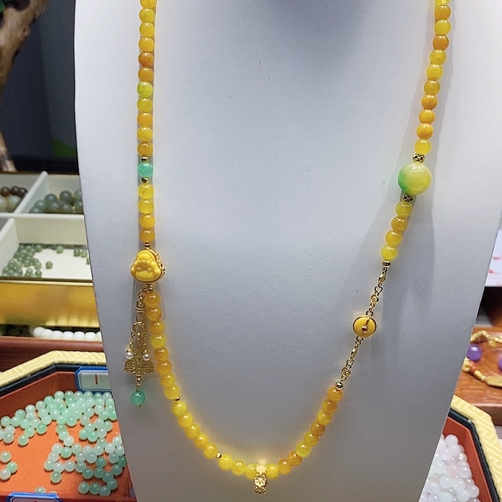 翡翠散珠冰黄翡项链