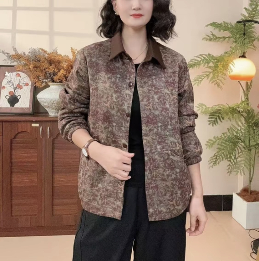 2025春秋新款中老年时尚翻领休闲百搭外套洋气气质妈妈装显瘦长袖